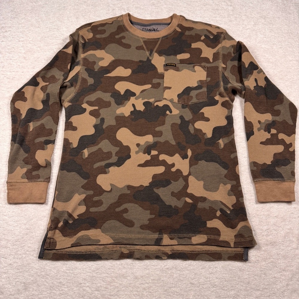 Stanley Mens Camouflage Waffle Knit Thermal‎ Long Sleeve Shirt Pocket Size M